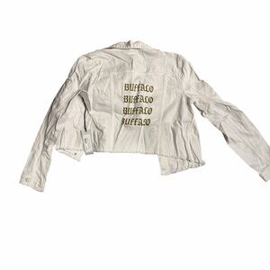 Distressed Research & Design Buffalo Cropped White Denim Jacket